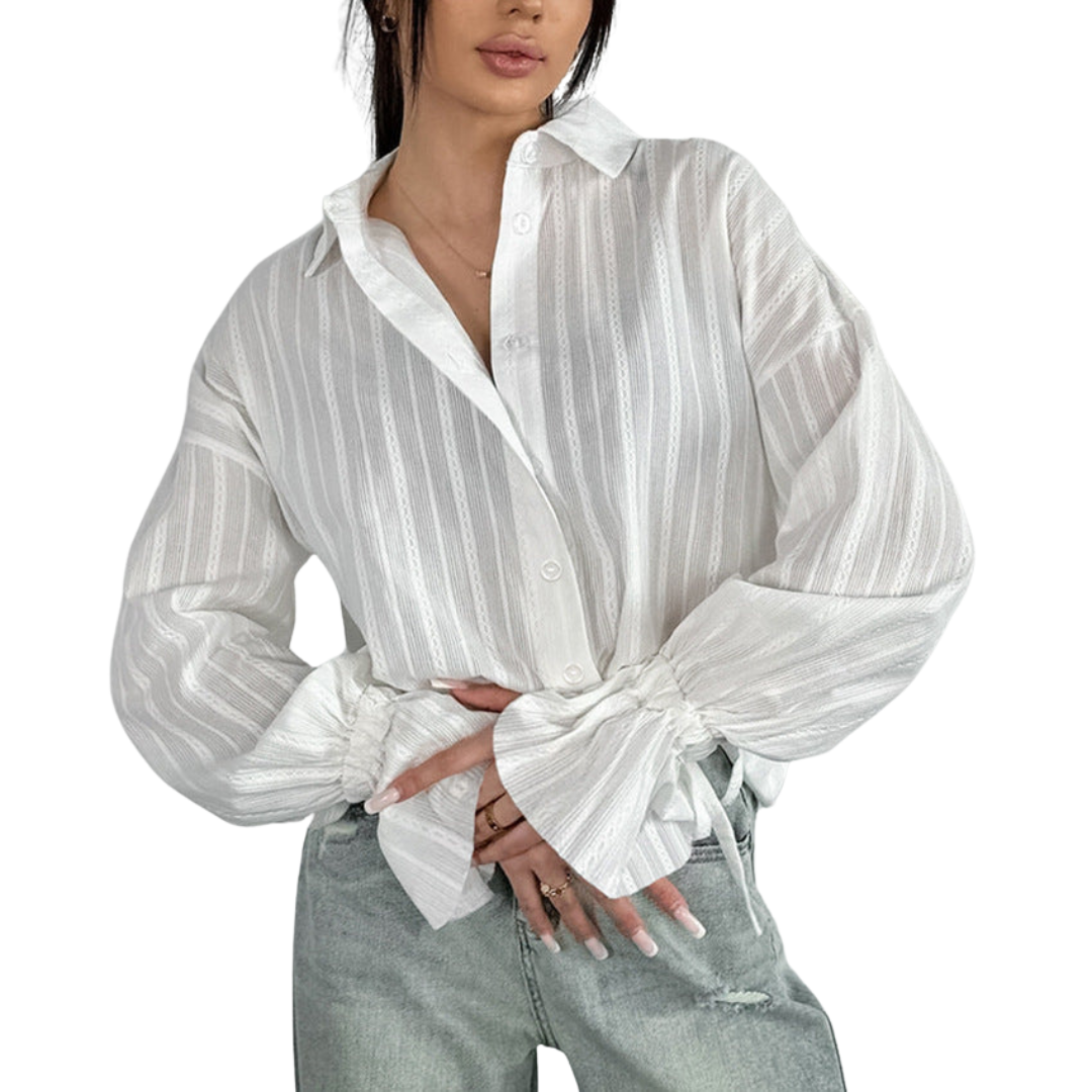 Emma | Gestreifte Bluse mit Knopfleiste und Bindemanschetten