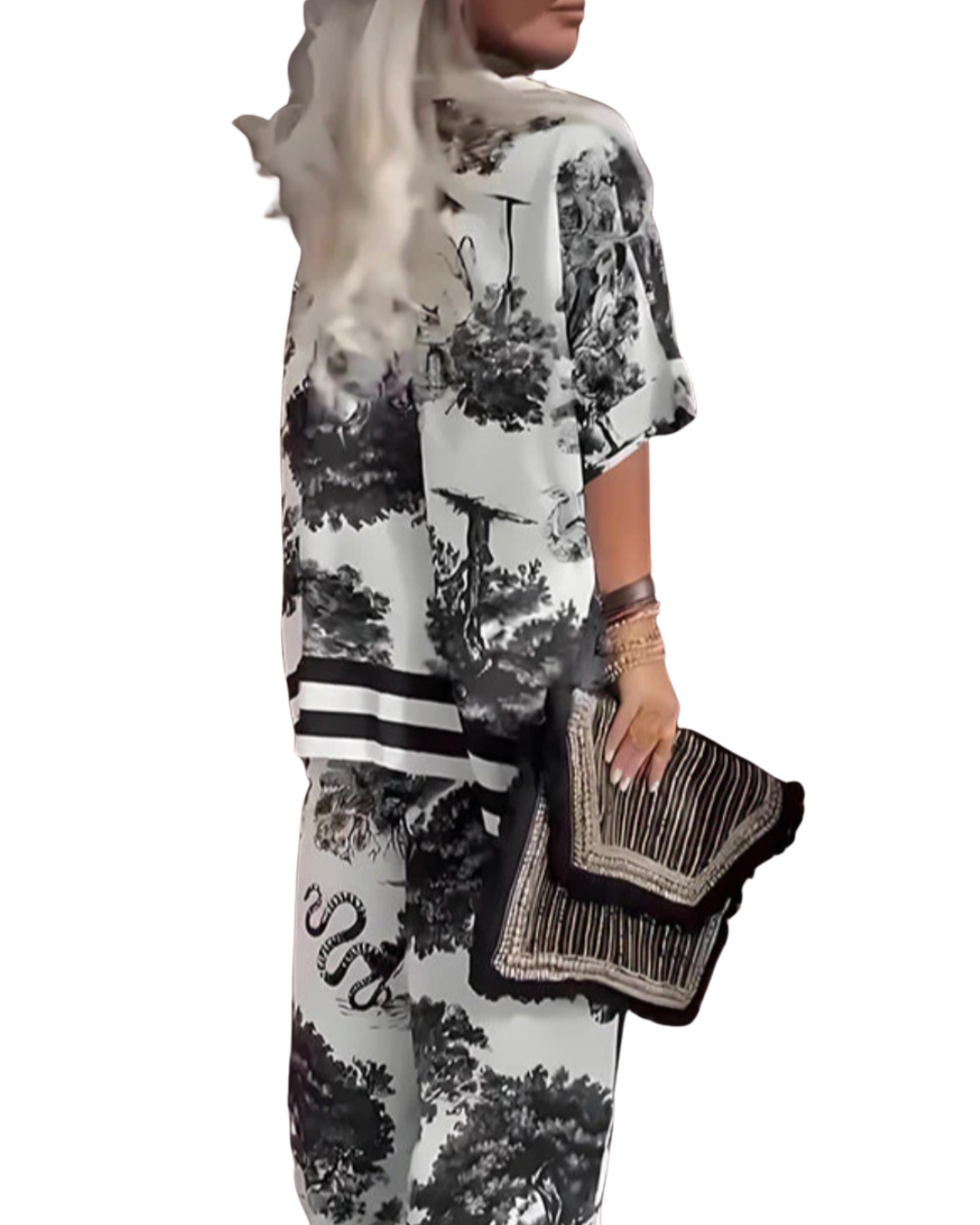 Jennifer | Bedrucktes Oberteil mit V-Ausschnitt + Lange Hose