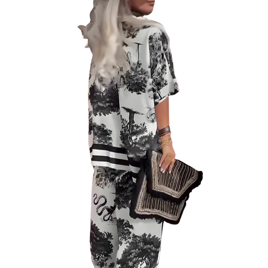 Jennifer | Bedrucktes Oberteil mit V-Ausschnitt + Lange Hose