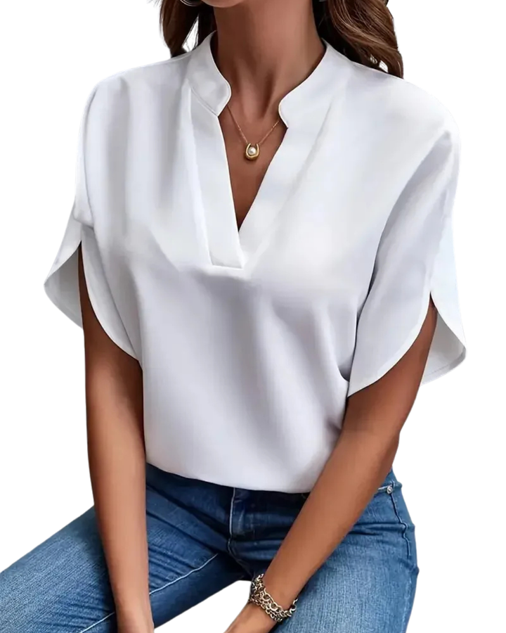 Roswina – Locker geschnittene V-Ausschnitt-Bluse