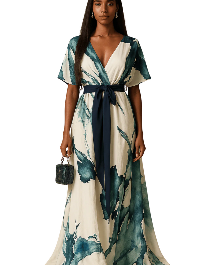 Nayla | Langes Kleid mit Aquarellprint