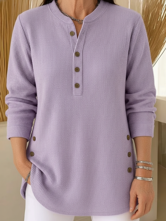 Élise™ – Unifarbener Strickpullover mit langen Ärmeln