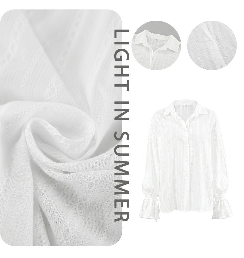 Emma | Gestreifte Bluse mit Knopfleiste und Bindemanschetten