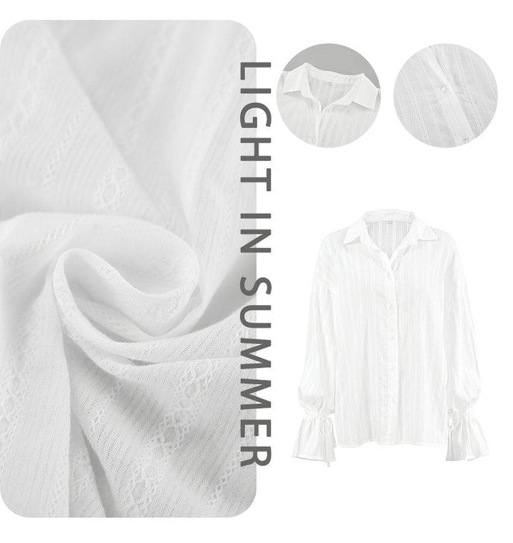 Emma | Gestreifte Bluse mit Knopfleiste und Bindemanschetten