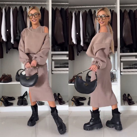 Leah | Set mit Cold-Shoulder-Top und Midirock