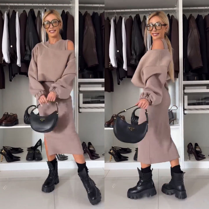 Leah | Set mit Cold-Shoulder-Top und Midirock