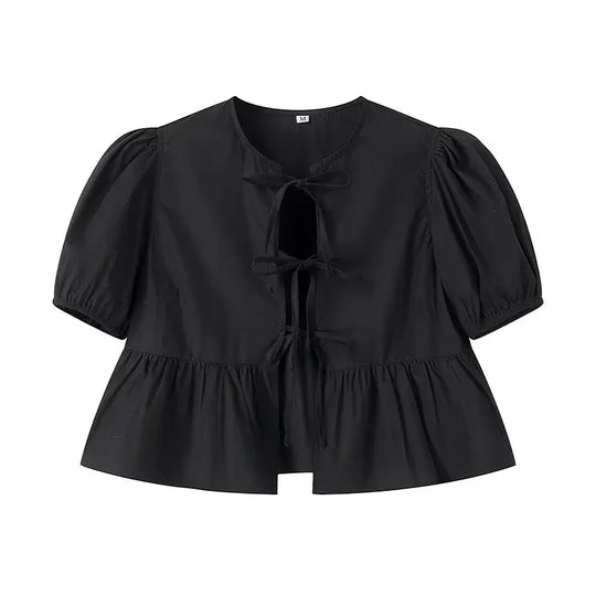 Meggy | Elegante Peplum-Bluse mit Schleife vorn