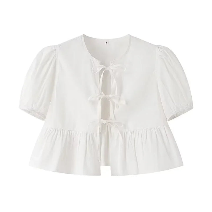 Meggy | Elegante Peplum-Bluse mit Schleife vorn