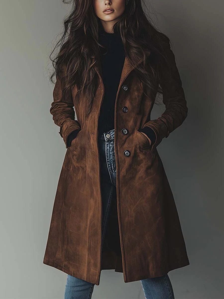 Elara | Vintage Suede Trench Coat